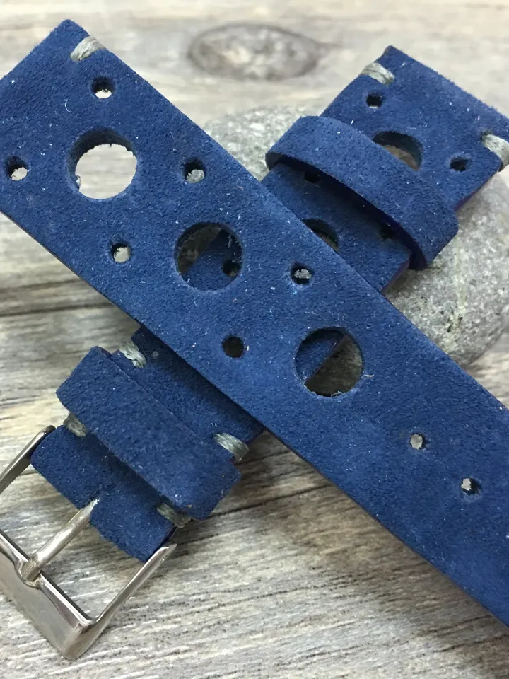 Rally Watch strap, Leather watch band,Suede Blue watch band, Racing watch band, 22mm strap, 22mm watch band, 20mm watch strap, FREE SHIPPING