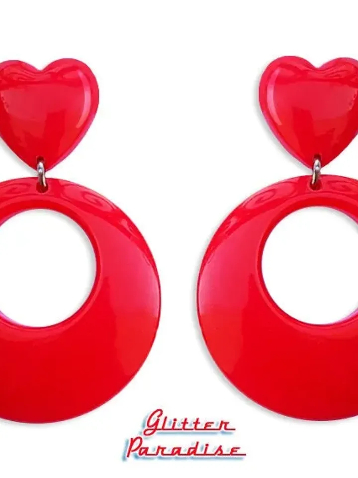 Hoops & Heart - Earrings - 1950s Jewelry - Retro Heart Hoops - Marilyn Hoops - Vintage Inspired - Valentine's Earrrings - Glitter Paradise®