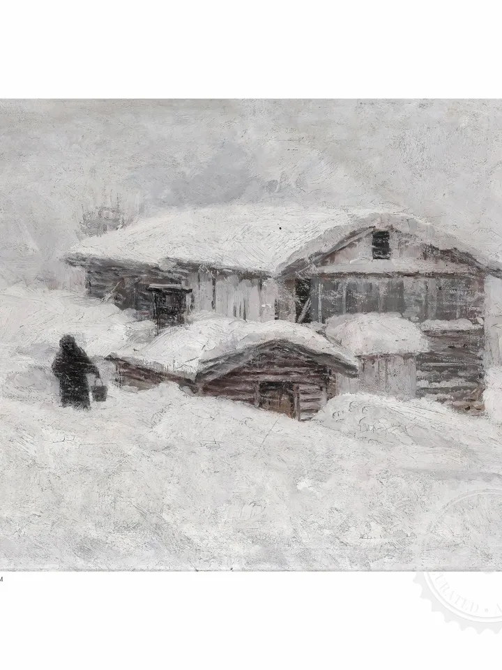 Snowy Landscape Antique Painting, Vintage Winter Printable Wall Art, Neutral Decor, Downloadable | 153