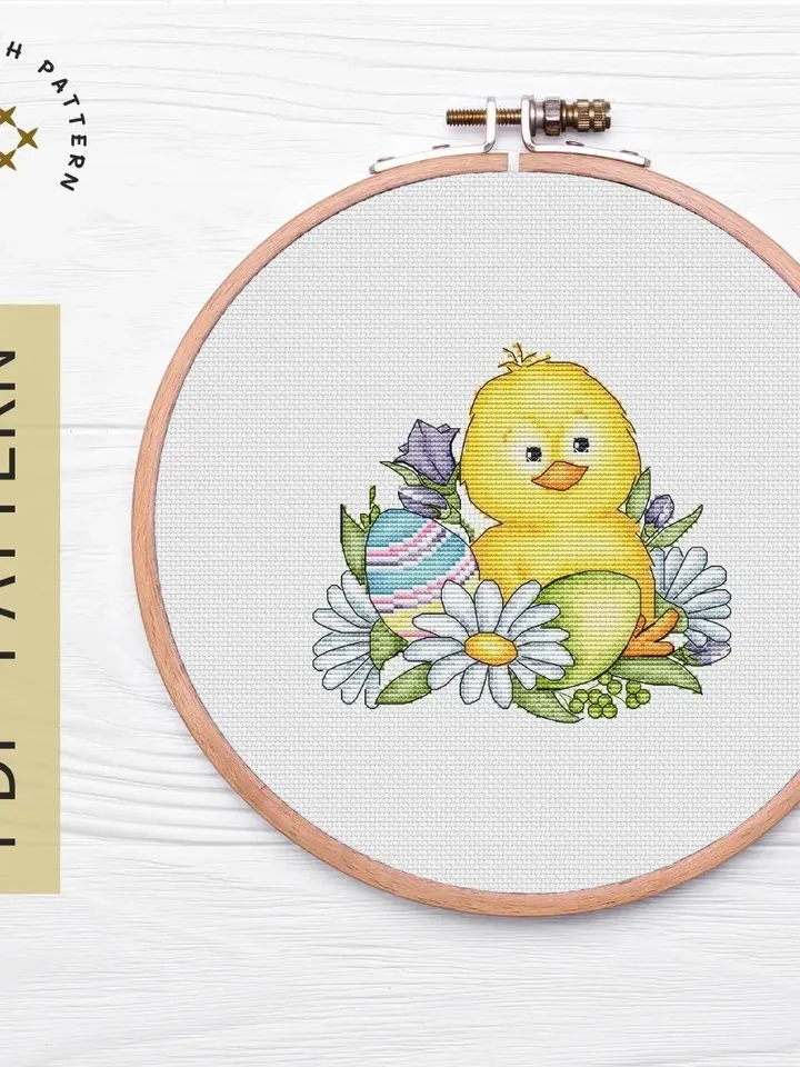 Easter Chicken Cross Stitch Pattern PDF, Easter Embroidery Pattern PDF, Modern cross stitch, Pdf Pattern