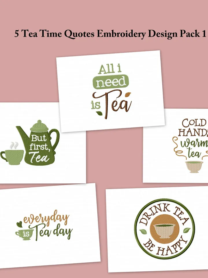 5 Tea Time Quotes Embroidery Design Pack 1,7 sizes,Chop it, Match Instant Download,Digital Machine,Holiday Applique Design,Gnomes Embroidery