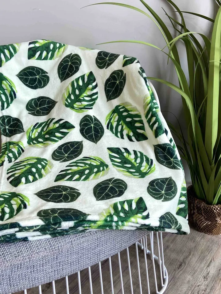 Throw blanket Variegated Monstera / throw blanket anthurium clarinervium/ plant lover gift / monstera blanket / leaves blanket / plant lady