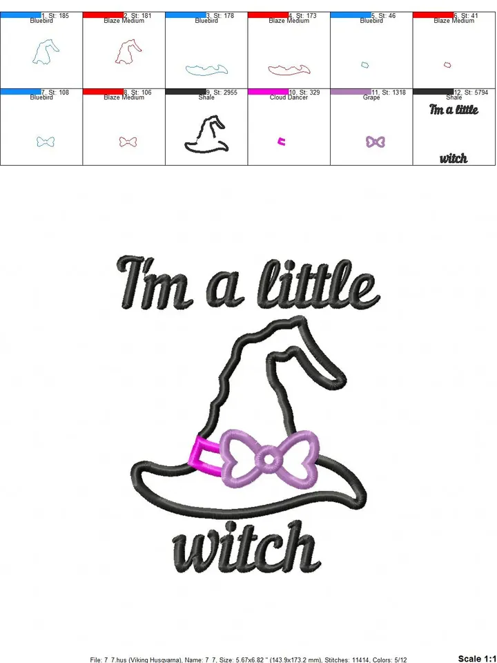 Halloween Little Witch Machine embroidery applique design