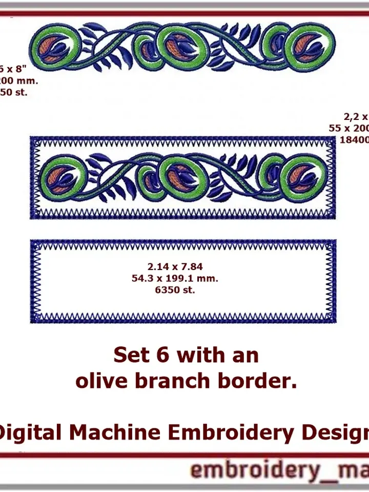 Set 6 an olive branch border Machine Embroidery Design