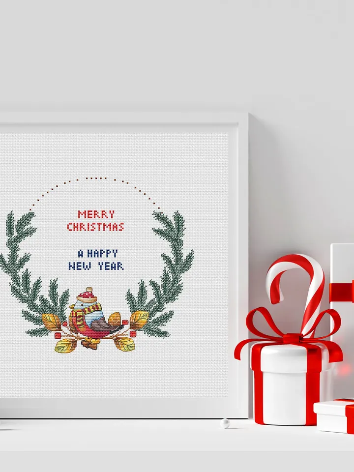 Christmas wreath сross stitch pattern PDF, Winter сross stitch chart instant download, New Year hand embroidery pattern
