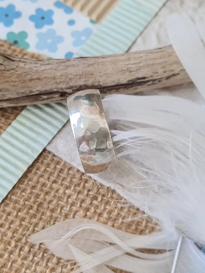 Wide Concave Hammered Sterling Silver Ring