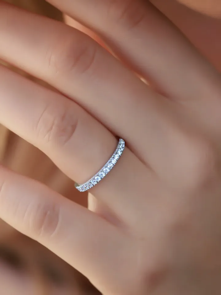 SMALL DIAMOND RING | Moissanite Half Eternity Ring Band | Gift For Anniversary | Handmade 14k Gold Women Wedding Ring | Bridesmaid Jewelry