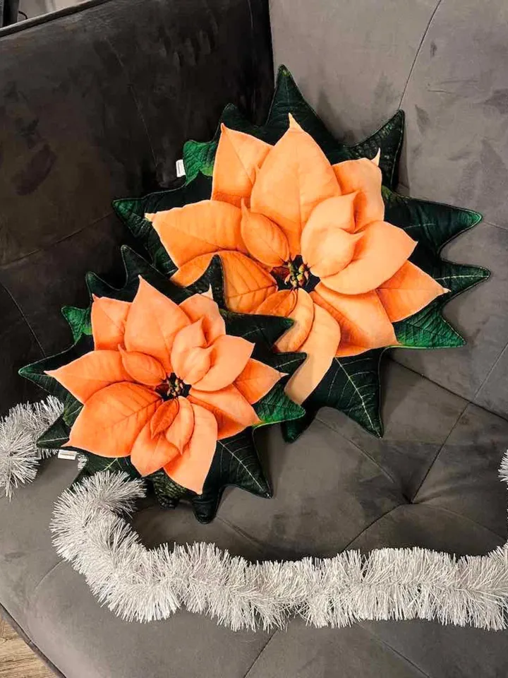 Poinsettia pillow small orange / poinsettia cushion / christmas pillow / christmas decoration / plant pillow