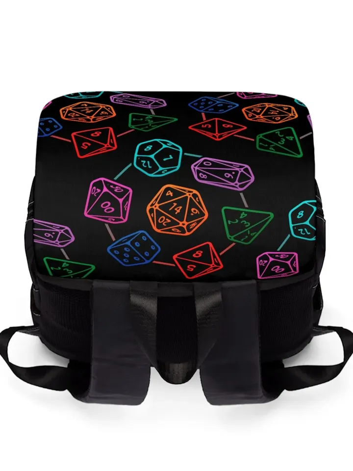 Polyhedral Dice DnD TTRPG Shoulder Backpack | Tabletop Roleplaying Game Dice D20 Pattern, Over the Shoulder Bag, Bag of Holding, DnD5e