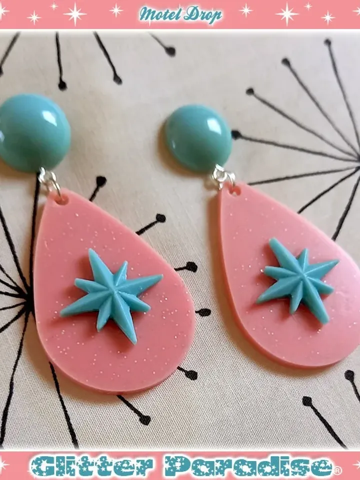 Motel Drop Deluxe - Starlite Earrings - Retro Star Jewelry - Stars - 50s Motel Style - Mid-Century Modern Drop Earrings - Glitter Paradise®