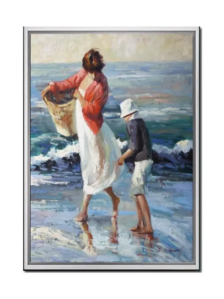 Walking on the beach Print on Canvas , Floating Frame Option, Modern Wall Art, Extra Large Canvas Wall Art