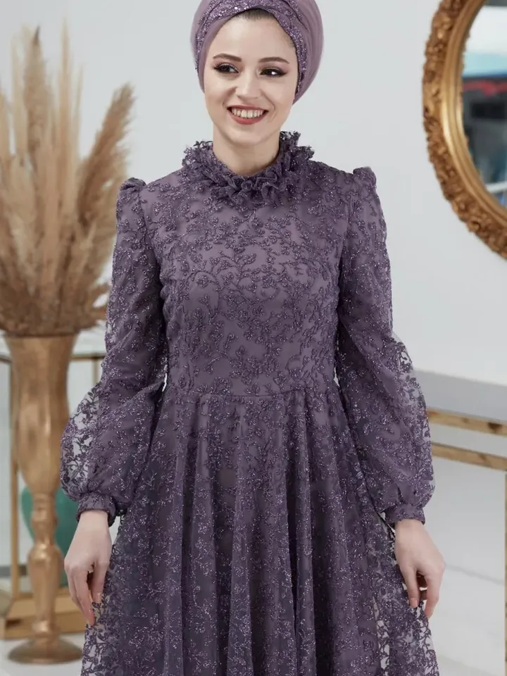 AHUNARE HIJAB - Orkide  Lilac Tulle Wedding Dress, Muslim Evening Gown, Nikah, Islamic Wedding, Engagement, Bridesmaid,