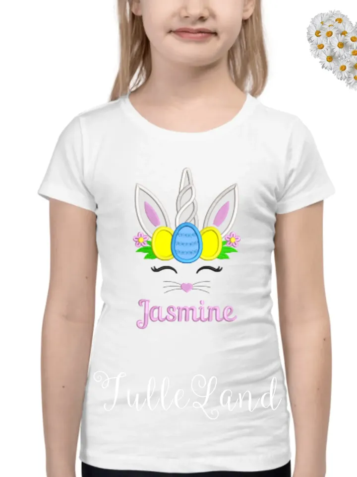 Easter Bunny Unicorn Rabbit Egg Spring Flowers Petunia Petals Girl Easter Design applique for Machine Embroidery