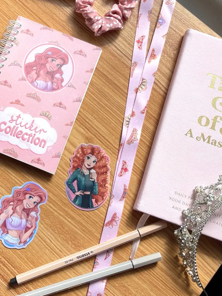 Sticker Collection Notebook with Princess Crowns Artwork in Pink size A6 and with Reusable Sticker Sheets