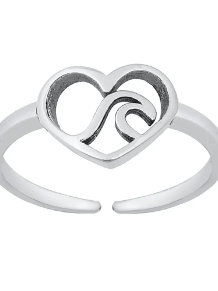 Toe Ring, Wave ring, Sterling Silver Heart Toe Ring, Wave toe ring, Toe Rings, Adjustable Heart Toe ring, Gift For women #toering #toerings
