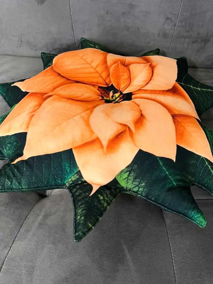 orange Poinsettia pillow / poinsettia cushion / christmas pillow / christmas decoration / plant pillow / poinsettia flower