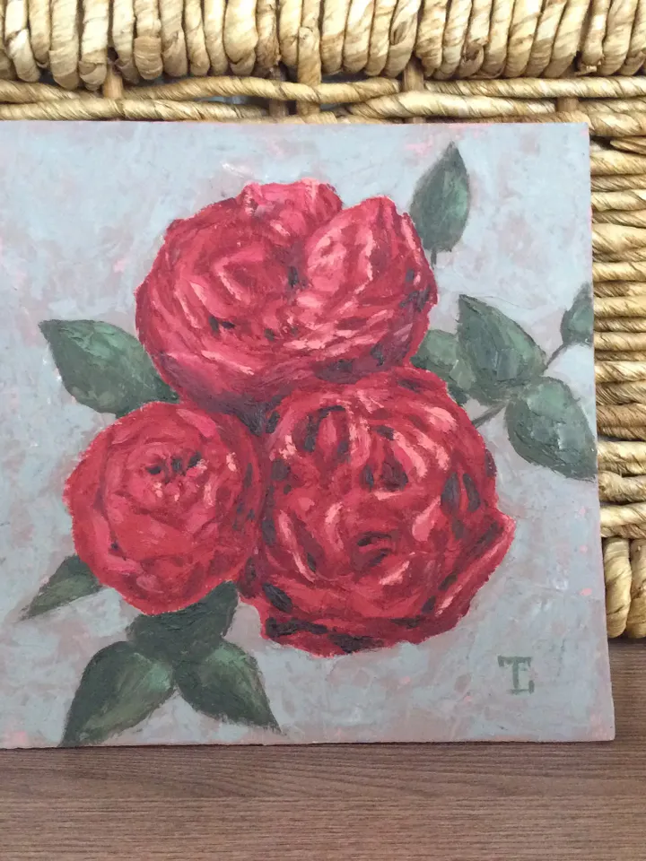 "Red Roses" oil small impasto painting flower stilllife original wall art picture artwork floral