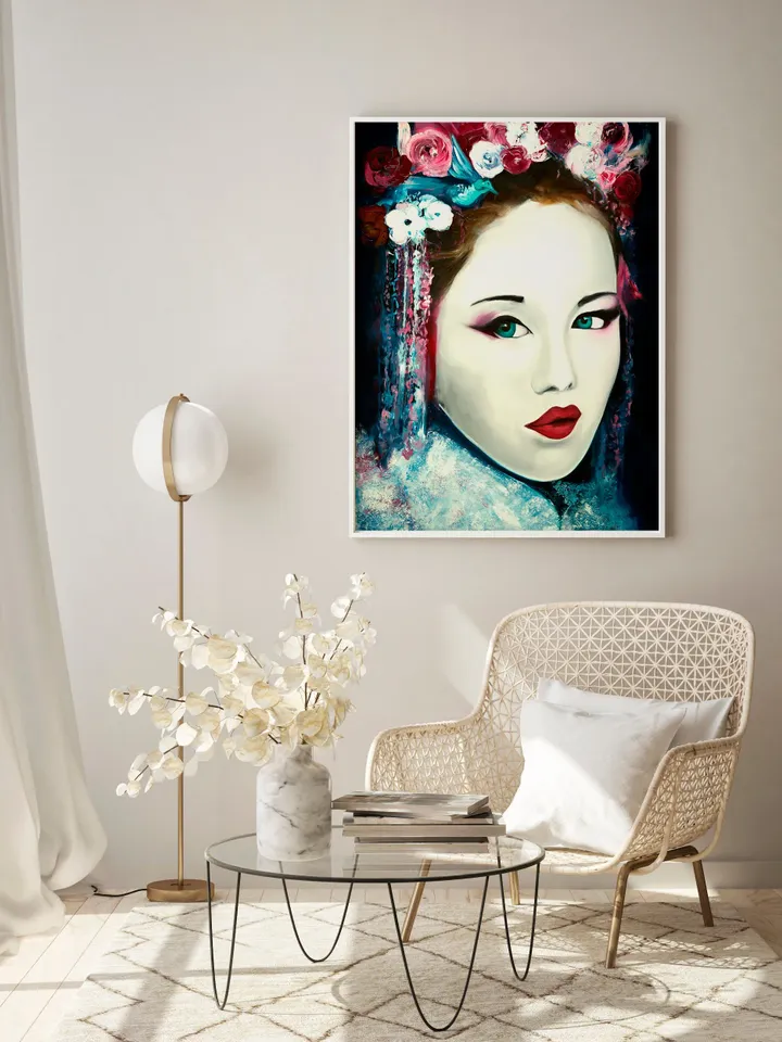 Geisha Painting, Female Face Art, Figurative Painting, Figurative Portrait Painting, Beauty Japanese Woman Painting, Japanese Artwork