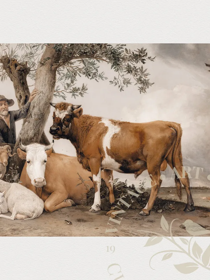 Landscape With Cows Vintage Painting, PRINTABLE Art, Country Farmhouse Home Decor Downloadable | 124