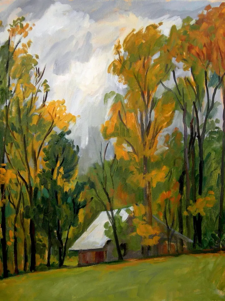 Fall Landscape Painting - Autumn Tree Line/Berkshires - 20x22Oil on Canvas, Large Plein Air Impressionism, Original Fine Art