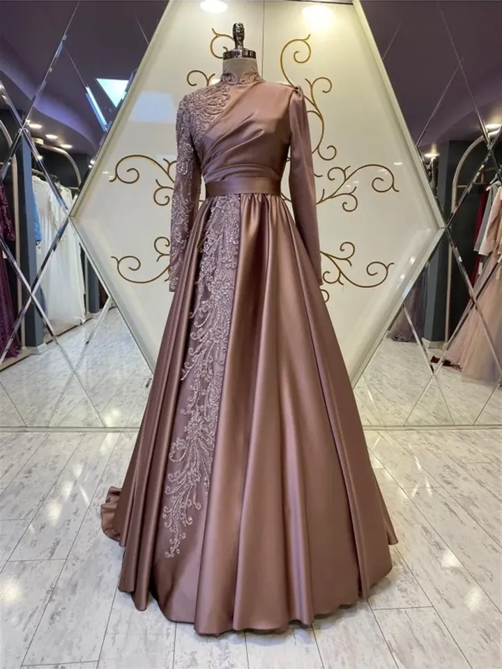 AHUNARE HIJAB - Hürrem Dried Rose Wedding Dress, Muslim Evening Gown, Nikah, Islamic Wedding, Engagement, Bridesmaid,