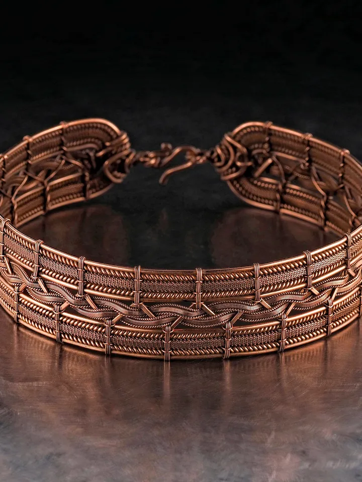 Copper wire choker Wire wrapped collar necklace for woman Woven wire Unique design Festive jewelry for lady WireWrapArt