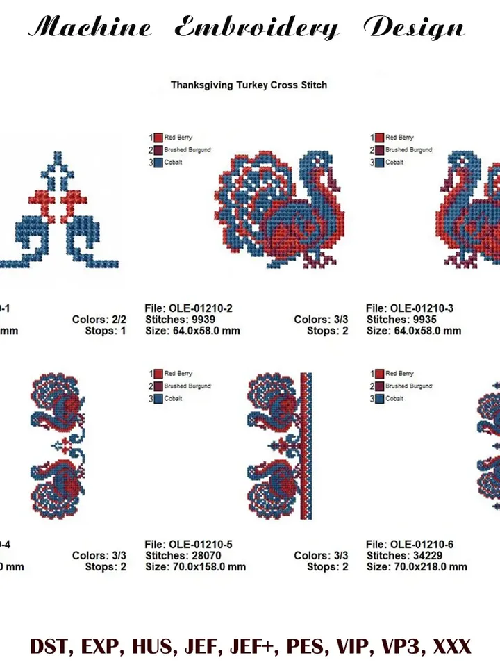 Thanksgiving Turkey cross stitch embroidery designs