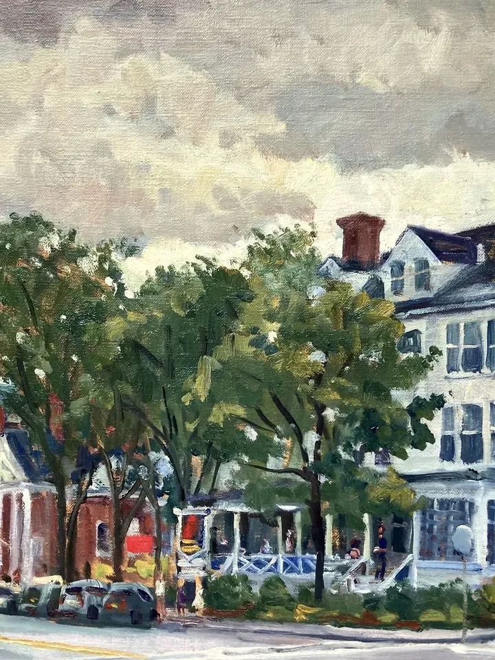 Original Berkshires Landscape Painting -Red Lion Inn/Stockbridge- 14x22 Oil on Linen, Plein Air Impressionism, Signed Original Fine Art