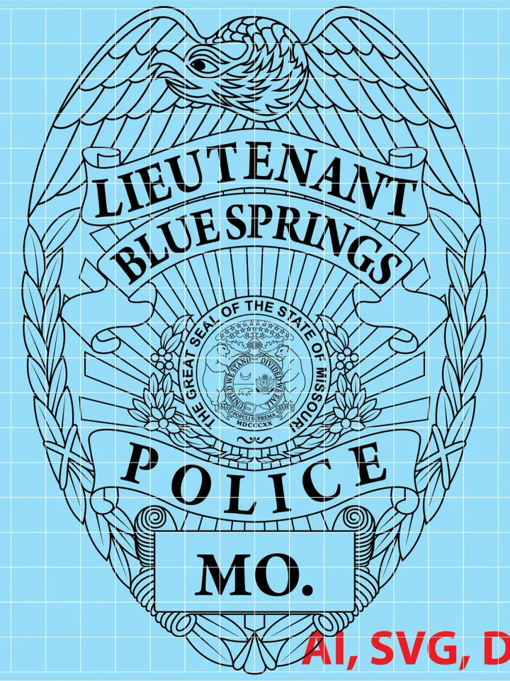 Missouri State Lieutenant Blue Springs Police Badge, Logo, Seal, Custom, Ai, Vector, SVG, DXF, PNG, Digital