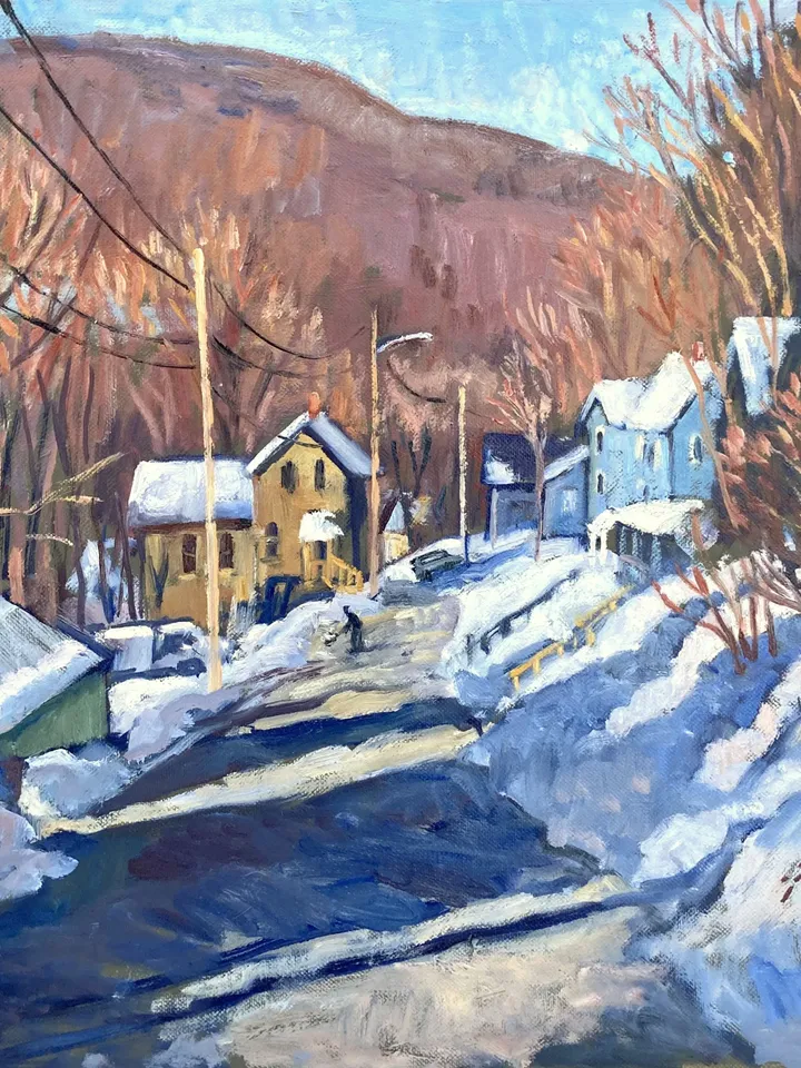 Original Winter Landscape Painting - Toward Vermont/Deep Snow - 16x16 Oil on Canvas, Plein Air Impressionist Fine Art