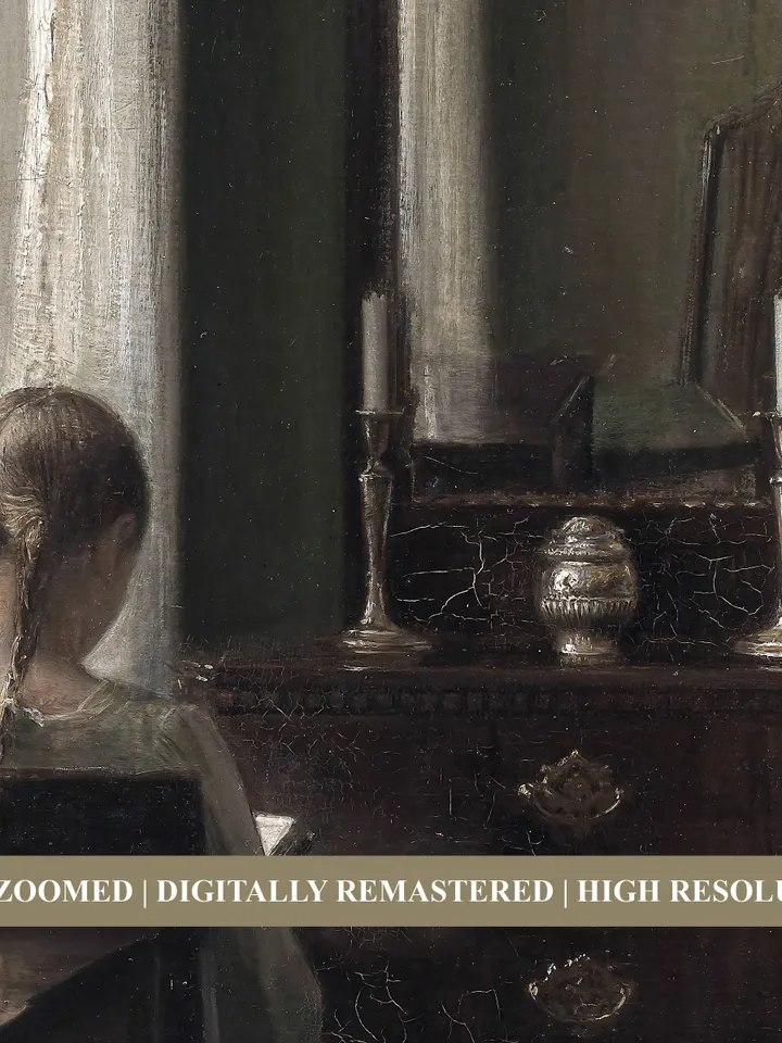 Young Girl Reading, Moody Portrait Painting, Printable Art, Vintage Digital Wall Decor | 374
