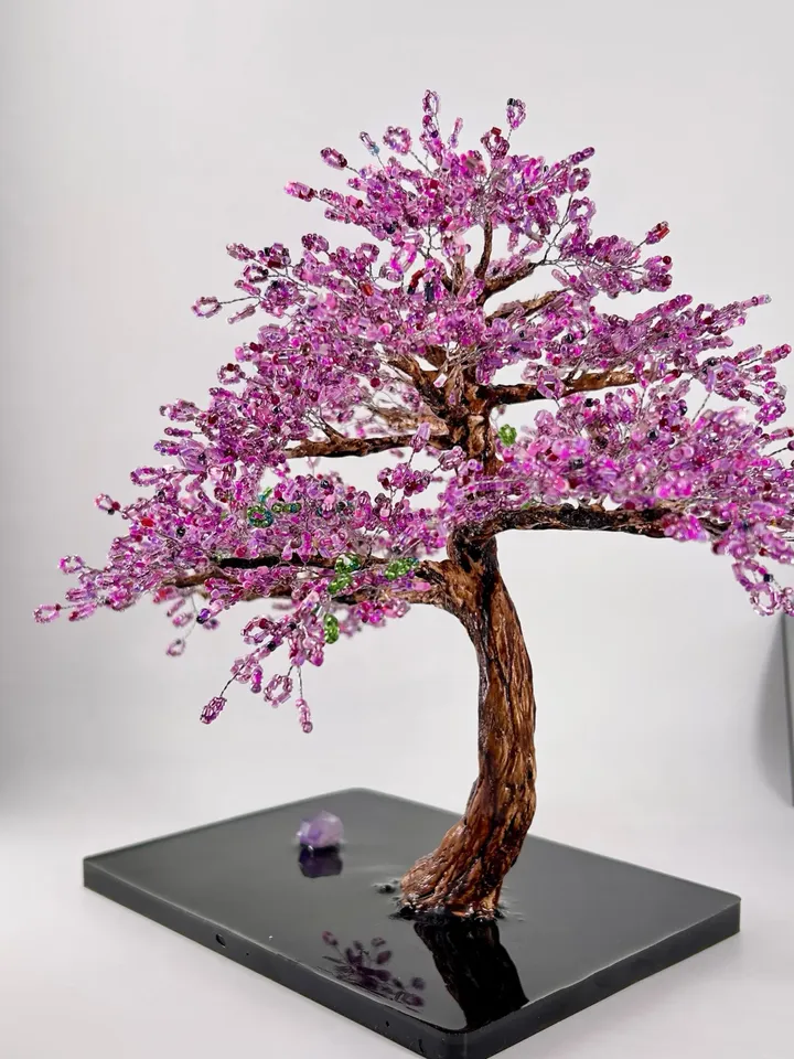 Handmade artificial tree with a curved trunk