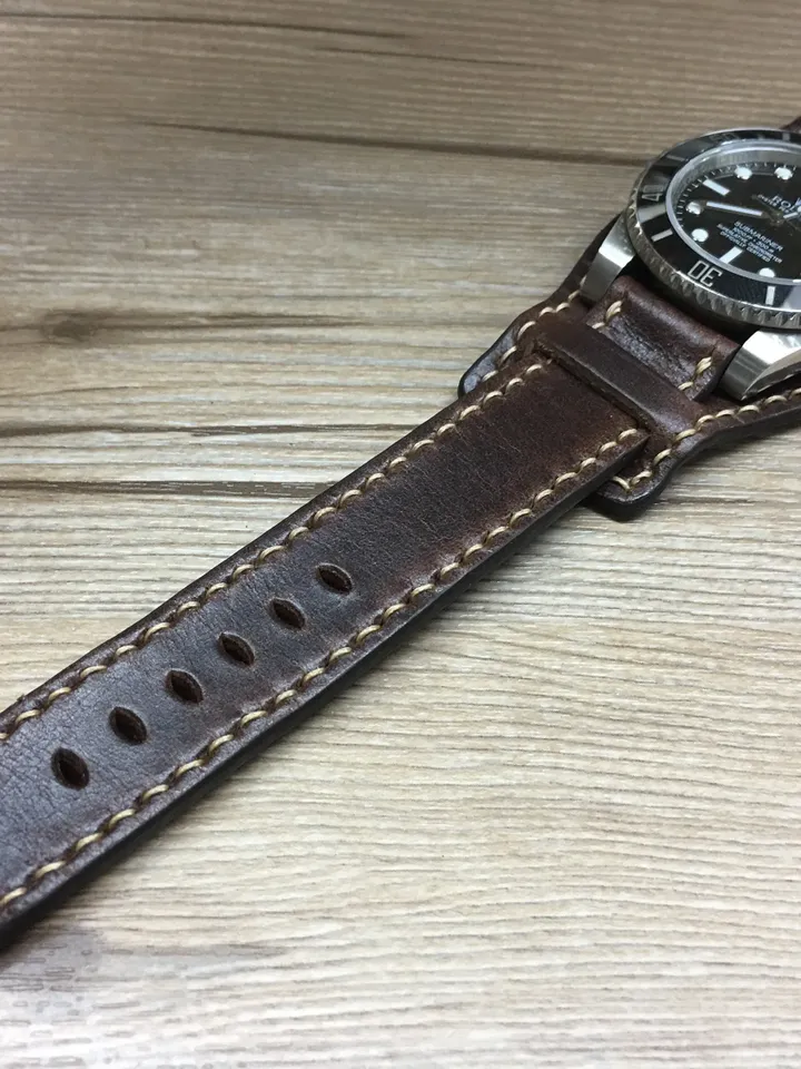 Leather Watch Band, Leather watch strap, Cuff band, Full bund strap, 20mm watch band, 19mm strap, Dark Brown watch strap, FREE SHIPPING