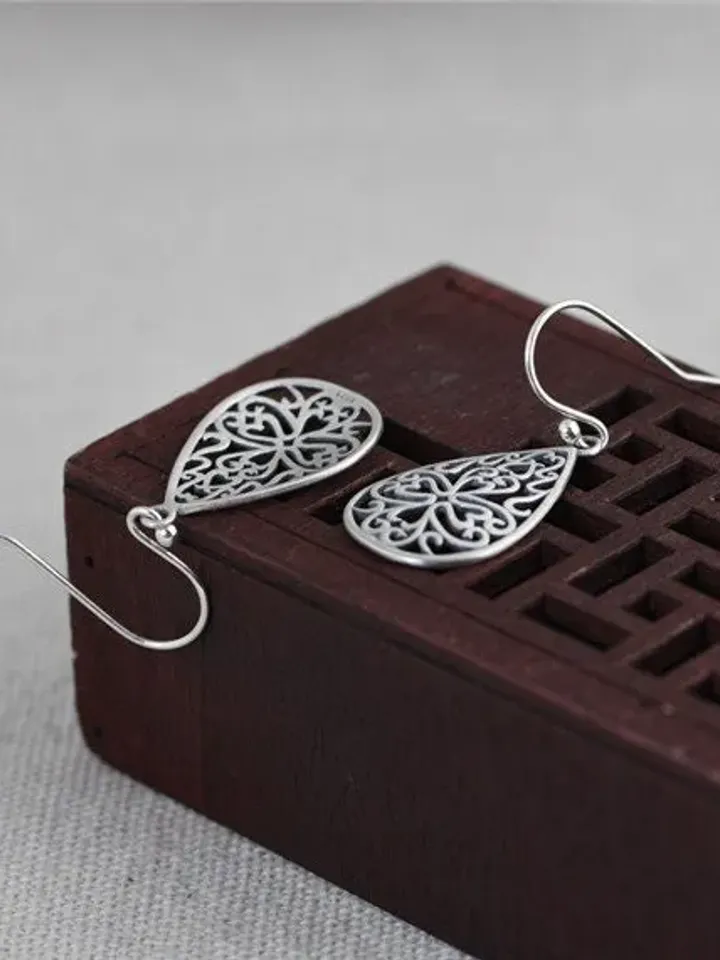 bohemian earrings, sterling silver teardrop earrings, antique silver earrings, boho dangle earrings, ethnic earrings, boho silver earrings