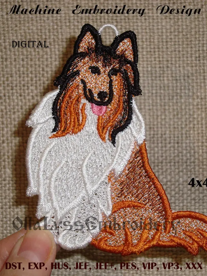 Rough Collie Dog FSL machine embroidery design