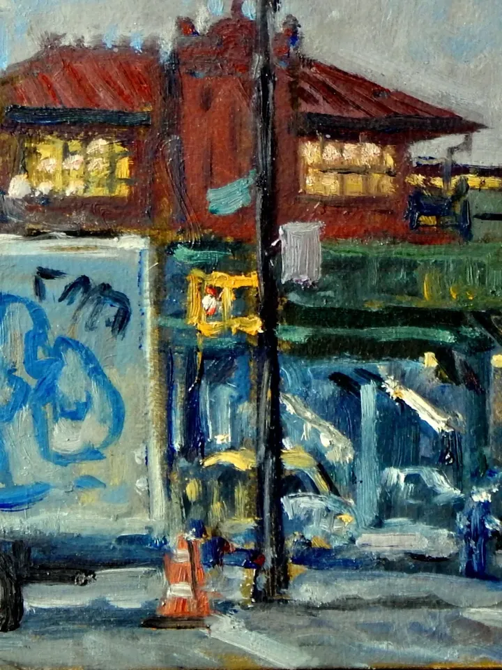 Original New York Cityscape Painting -215th St Station/Nocturne/NYC- 10x10 Oil on Panel, Signed Impressionist Night Scene, Urban Realism
