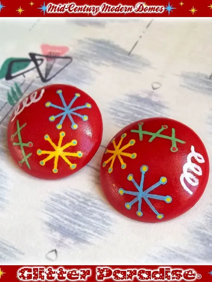 Mid-Century Modern Dômes - Earrings - Mid-Century Modern - Franciscan - Atomic Earrings - Vintage Inspired - Molecular -Glitter Paradise®