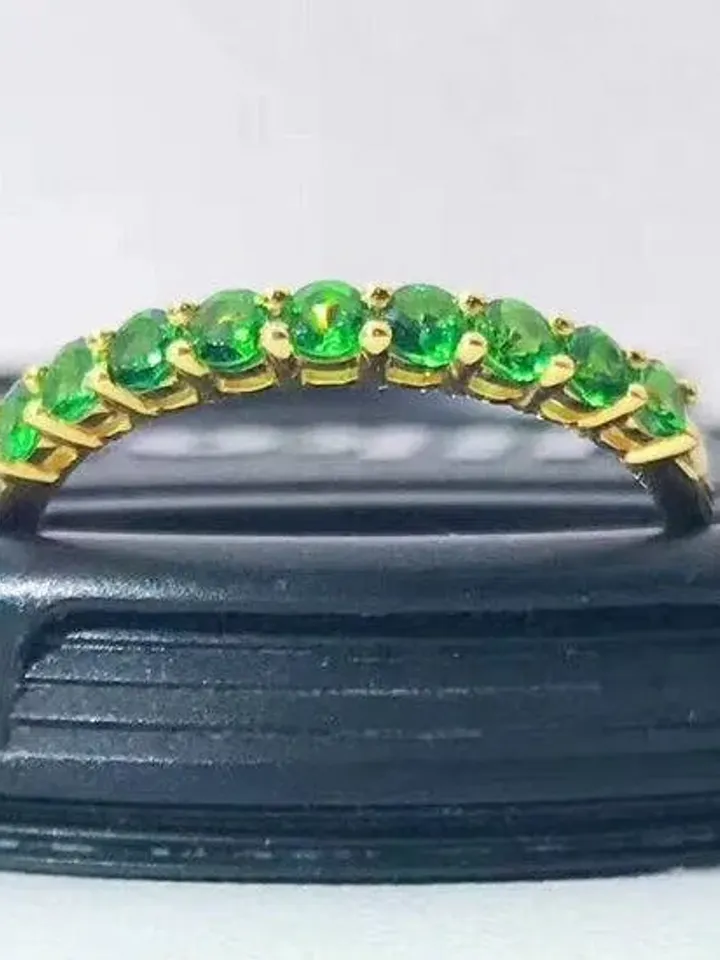 0.45 Carat Tsavorite Band, Wedding Band, Solid 14K White Gold Fashion Ring