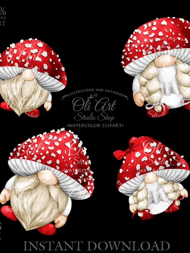 Mushroom family of gnomes. Cute Characters, Hand Drawn graphics, instant download. Digital Download. OliArtStudioShopL