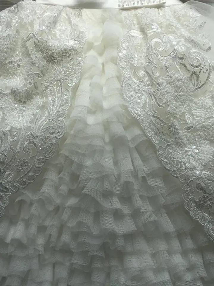 Ivory dress with lace and pearls, headband, shoes for baby girl. Baptism outfit for baby girl. Christening gown for baby girl.