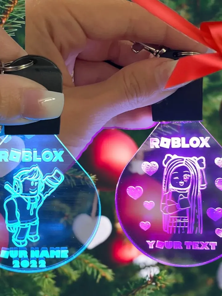 Gaming Avatar Girl/Boy Acrylic LED Light Up Personalized Christmas Ornament/ Backpack Charm Keychain