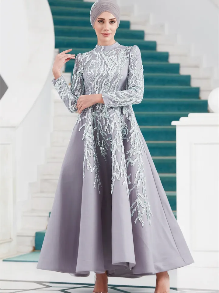 AHUNARE HIJAB - Yıldız Musty Green Embroidered Wedding Dress, Muslim Evening Gown, Nikah, Islamic Wedding, Engagement, Bridesmaid,