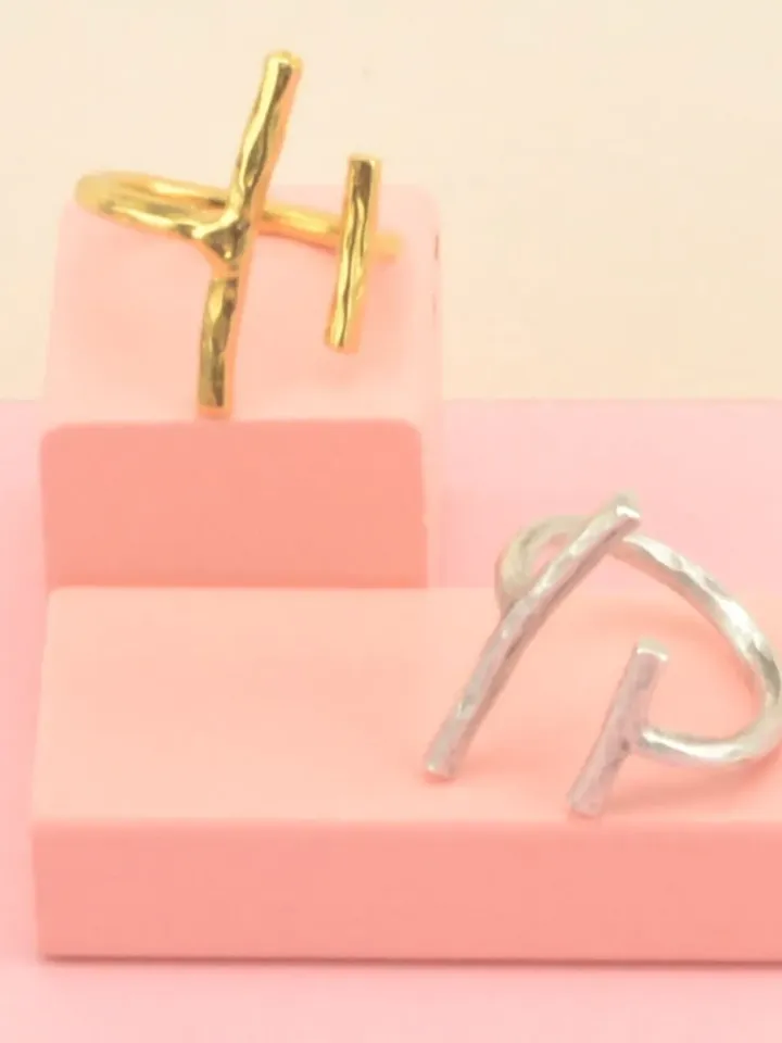 Asymmetrical Parallel Bar Ring 24k Gold or Silver Plated, Modern Parallel Two Bars Ring, Stacking Open Ring for Her Minimalist Jewelry Women