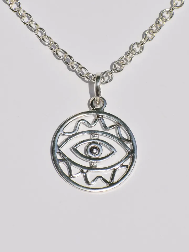 Evil Eye Necklace, Silver Chain Necklace, 925 Sterling Silver Pendant, Handmade Pendant, Evil Eye Pendant, Silver Layers, Gifts Idea For Her