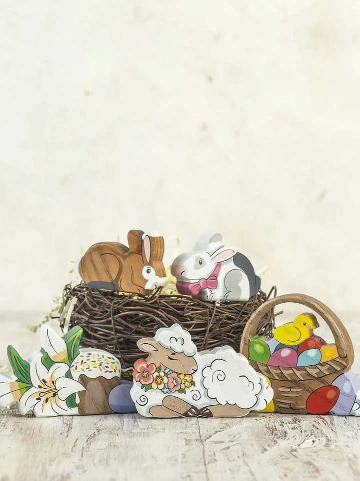 Wooden Easter Basket with eggs and chickens Easter toy Easter gift