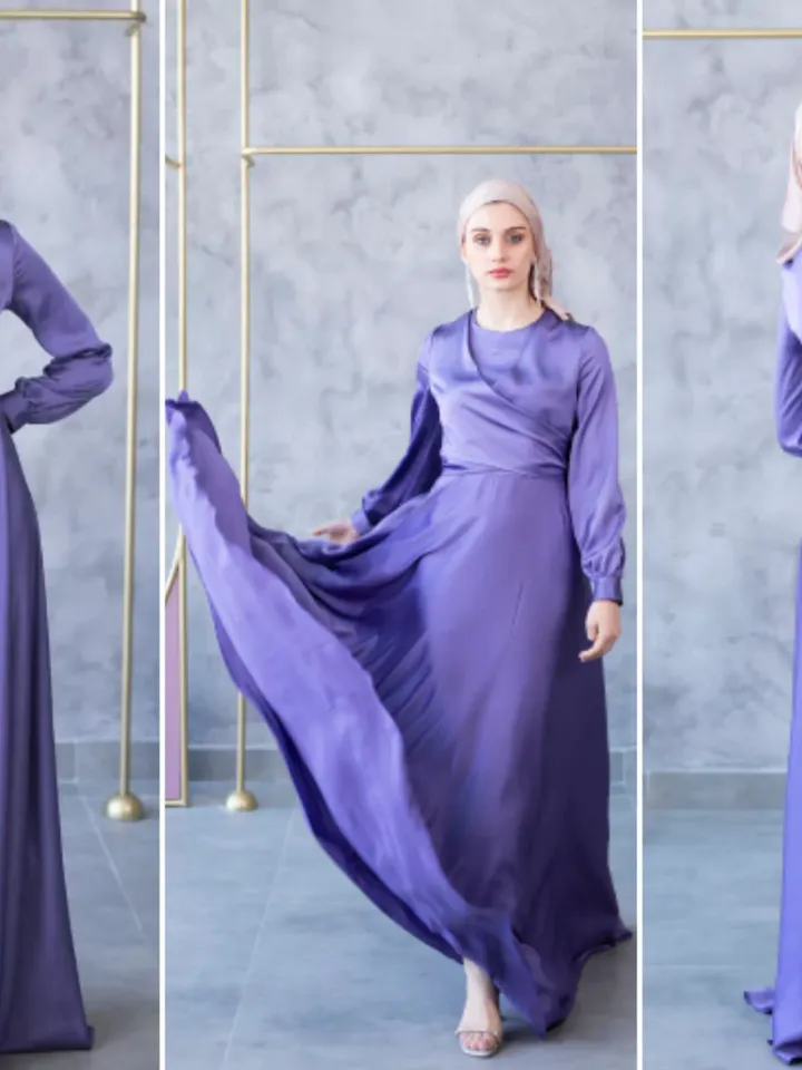 AHUNARE HIJAB - Çapraz Kemerli  Lilac Straight Wedding Dress, Muslim Evening Gown, Nikah, Islamic Wedding, Engagement, Bridesmaid,