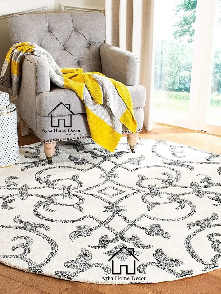 Ayka Round Hand Tufted 100% Pure Woolen Living Room Carpet / Hall Rugs / Dining Rugs / Kids Rugs / Woolen Rug / Christmas Gift