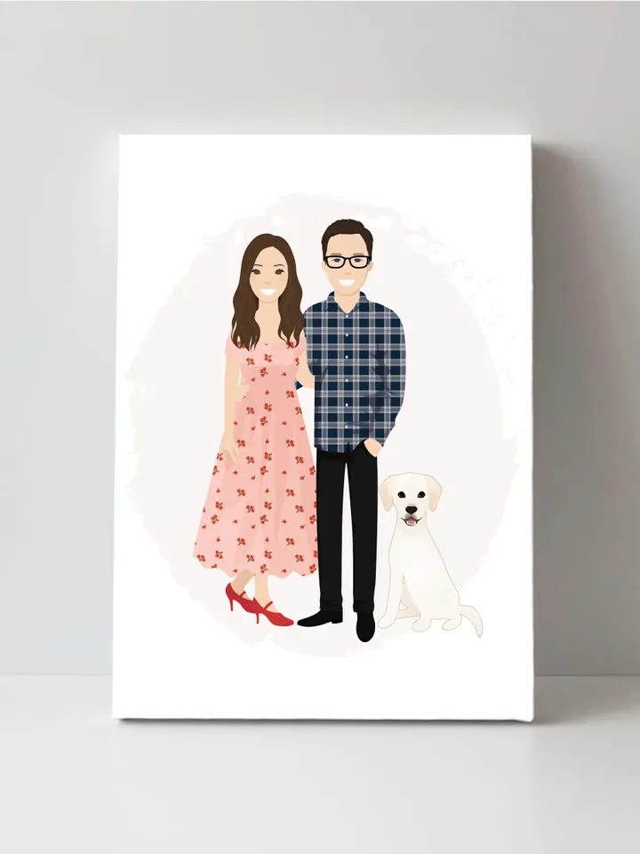 Custom Couple Portrait with pet, Christmas illustration, First paper housewarming gift