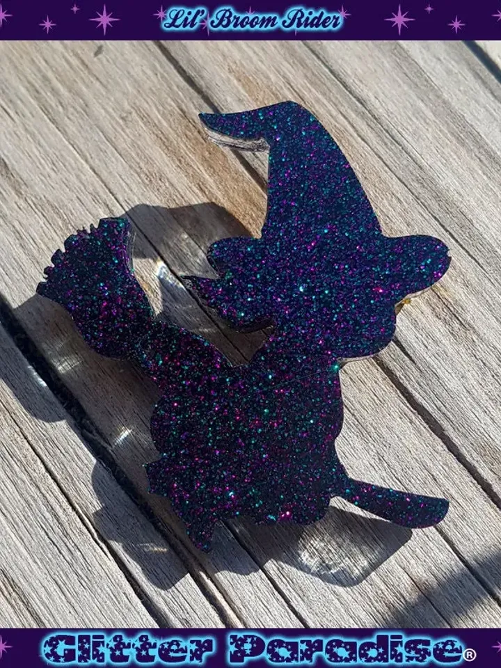 Lil Broom Rider - Pin - Magic - Wicca - Witchcraft - Salem - Witchcraft - Neo-paganism - Magic - Witch Broom - Witchery - Glitter Paradise®
