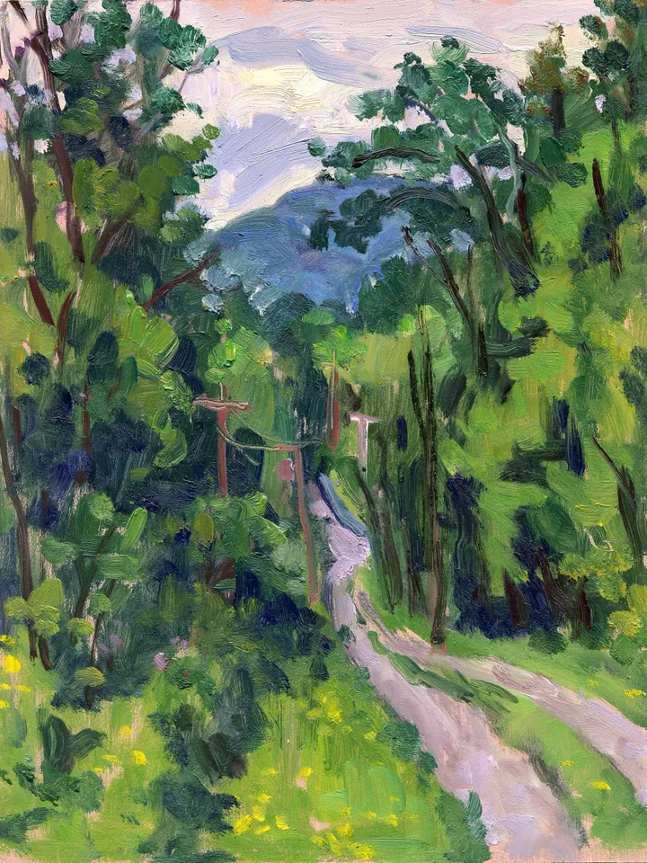 Original Berkshires Oil Painting -Country Road- 7x9 Oil on Panel, Plein Air Impressionist Fine Art, Signed American Realist Landscape